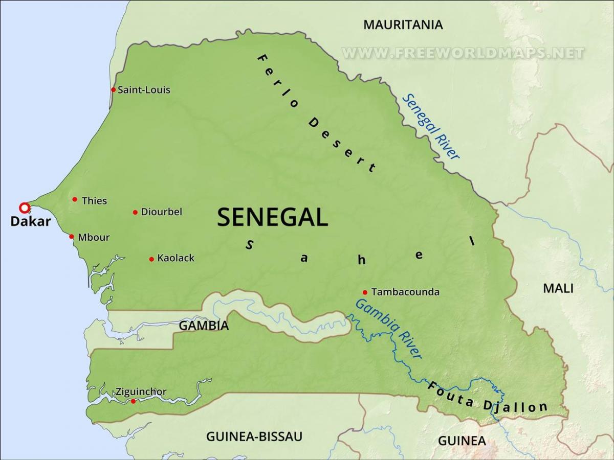 מפה של מפה פיזית של סנגל