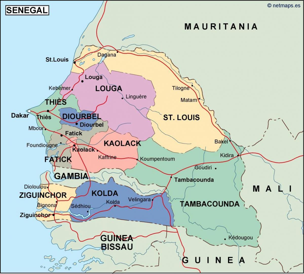 מפה של סנגל המדינה