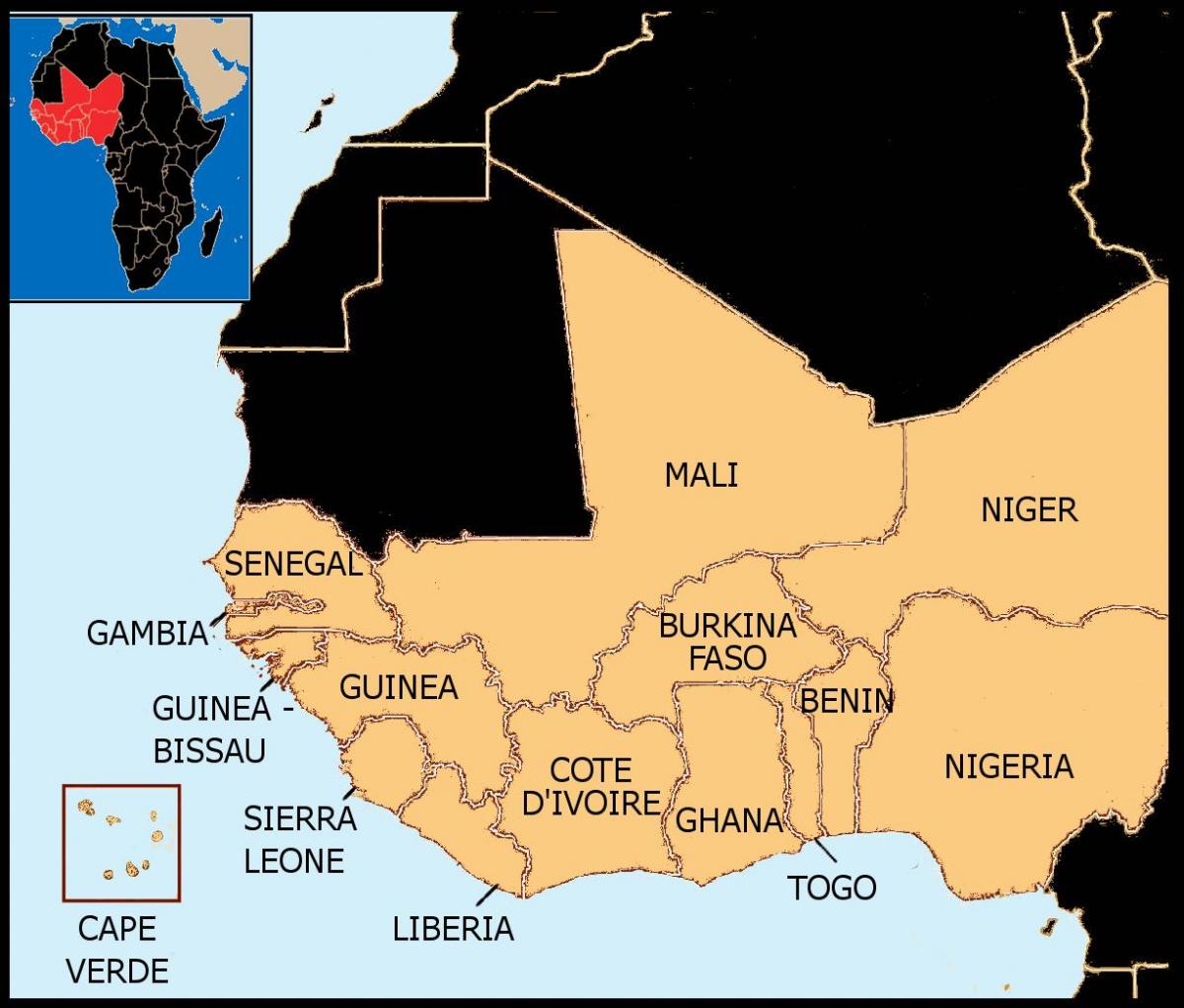מפה של סנגל מפת מערב אפריקה